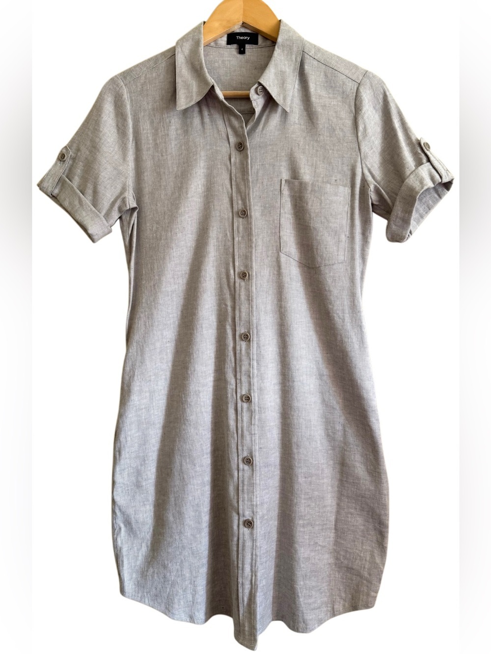 THEORY Linen Blend Lightweight Preppy Minimalist Neutral City Chic Shirt Dress 4